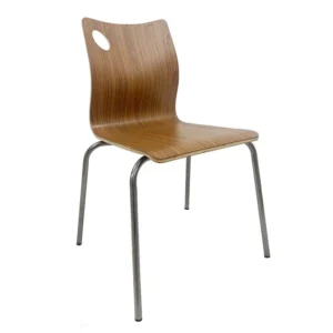 mobiliario-contract-silla amelie apilable acero inoxidable asiento laminado hpl color nogal
